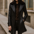 Mantel Damen 3/4 Länge mit Tailliertem Schnitt in Lederoptik – NoirÉlégance Coat
