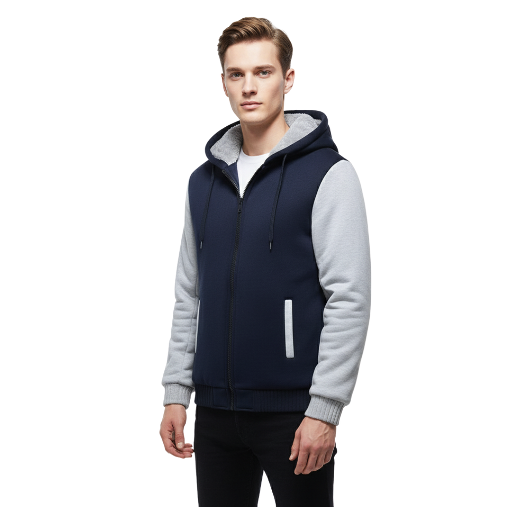 Herren Fleecejacke mit Sherpa-Futter – Warme Kapuzenjacke mit Reißverschluss für den Winter