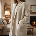 Pullover-Strickjacke lang mit elegantem Schnitt & offener Front – CozyCharm Cardigan