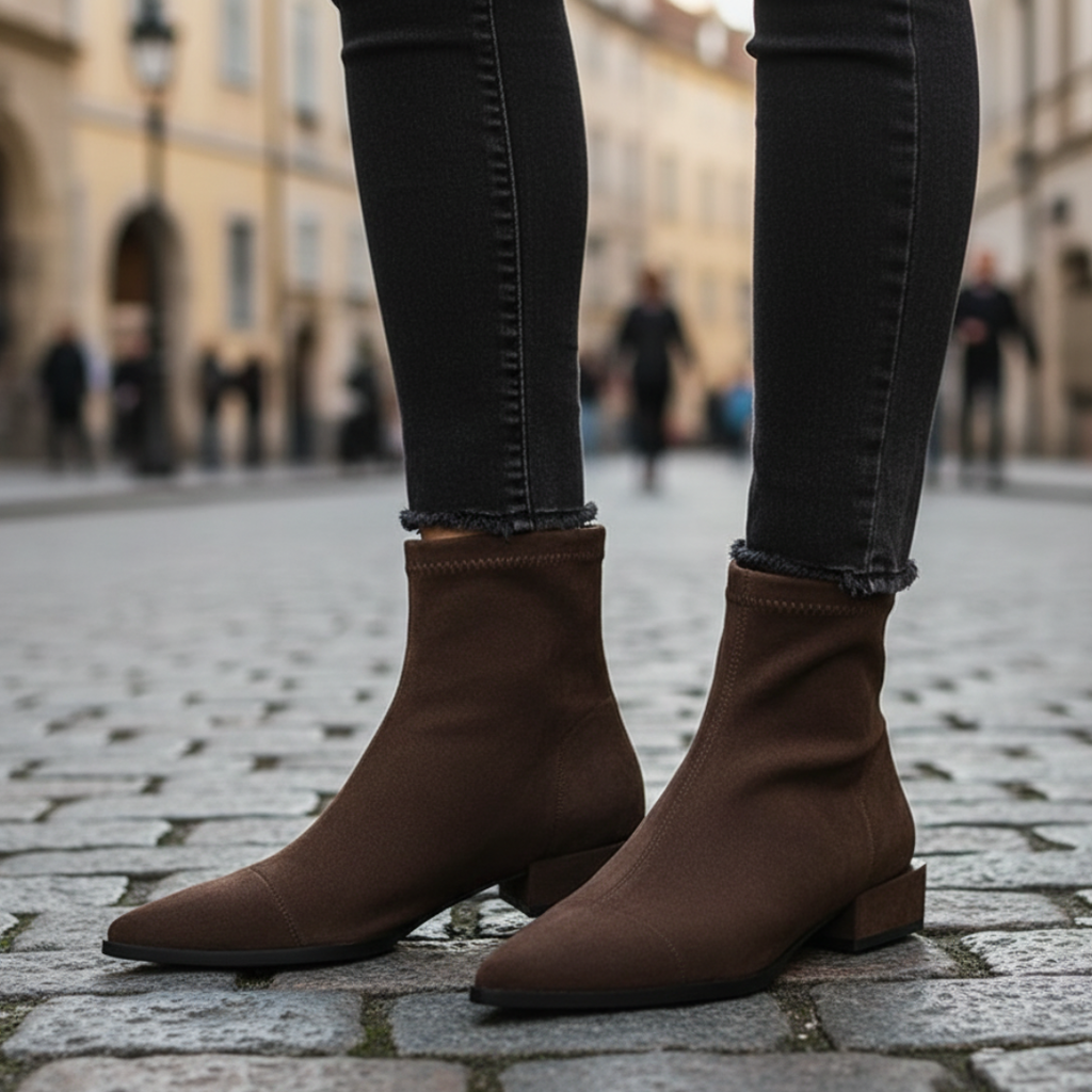 Damen-Stiefeletten aus veganem Wildleder mit Absatz – Velluna Ankle Boots