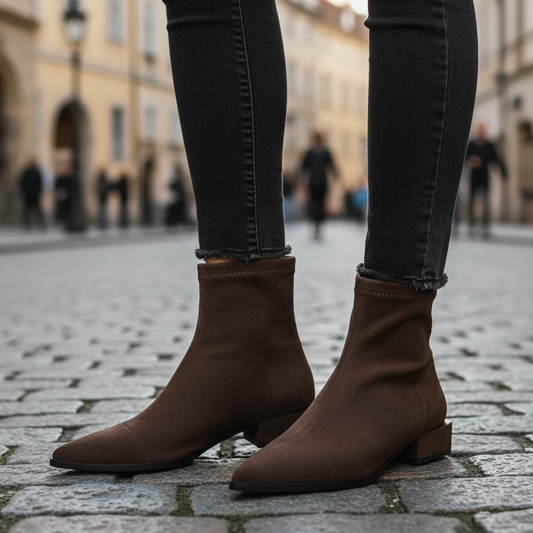 Damen-Stiefeletten aus veganem Wildleder mit Absatz – Velluna Ankle Boots