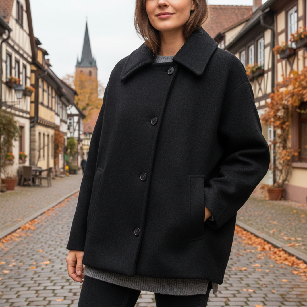 Mantel Damen aus Wollmischung mit Umlegekragen & Taschen – Lumière Court Coat