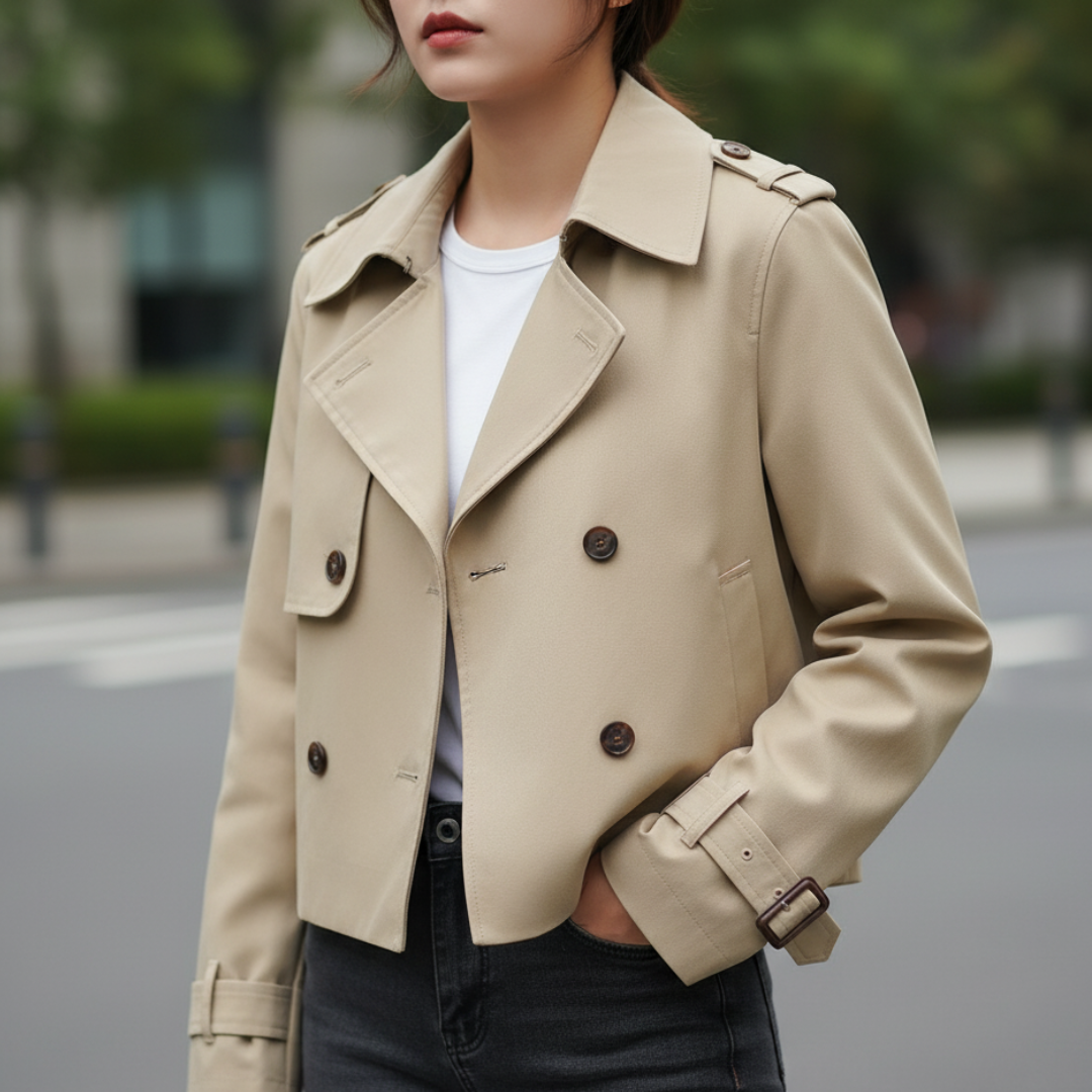Mantel Damen Kurz Trenchcoat mit Doppelreihe & Streetwear-Design – VintaCropped Coat