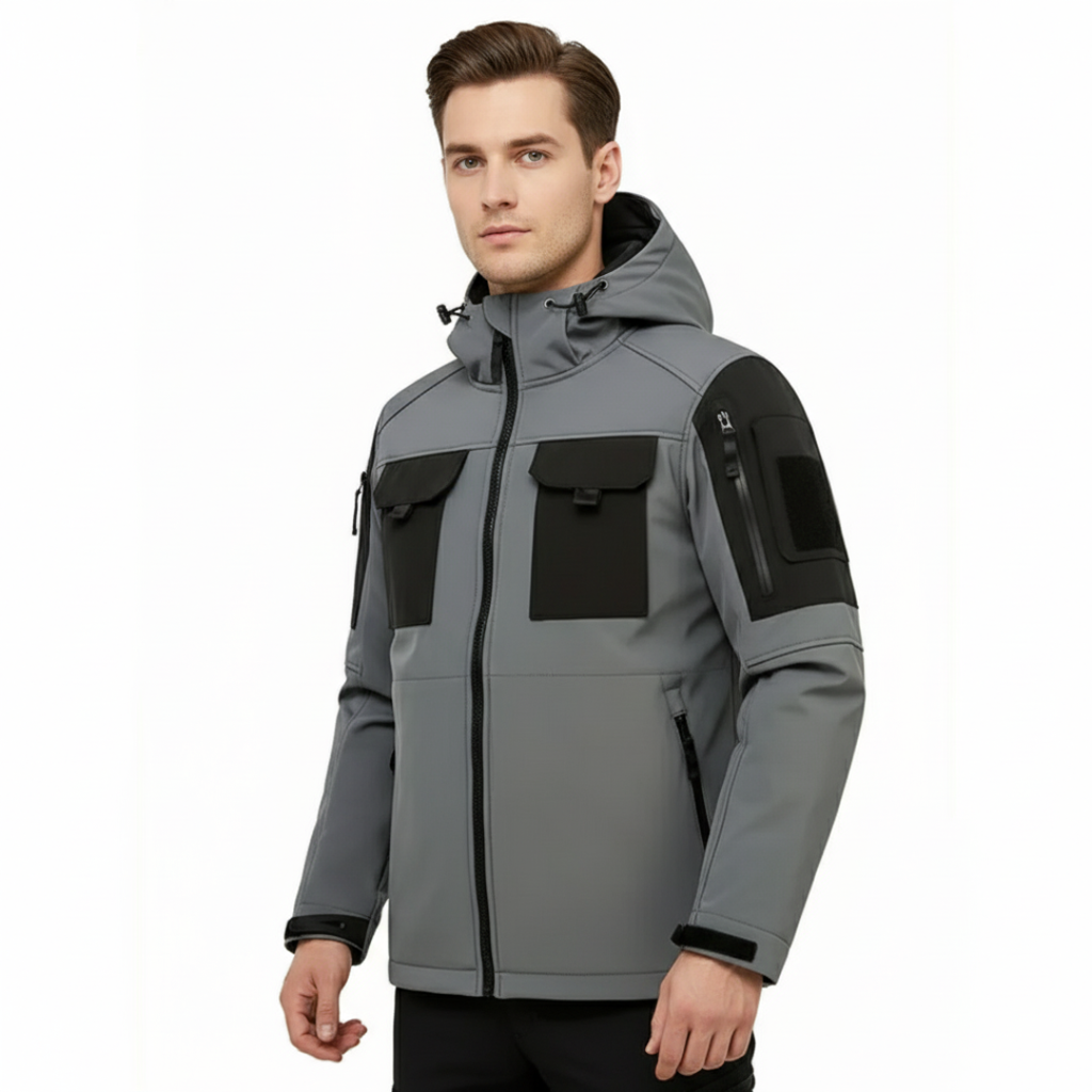 Wasserdichte taktische Fleecejacke für Herren – Winddichte Softshell mit Kapuze