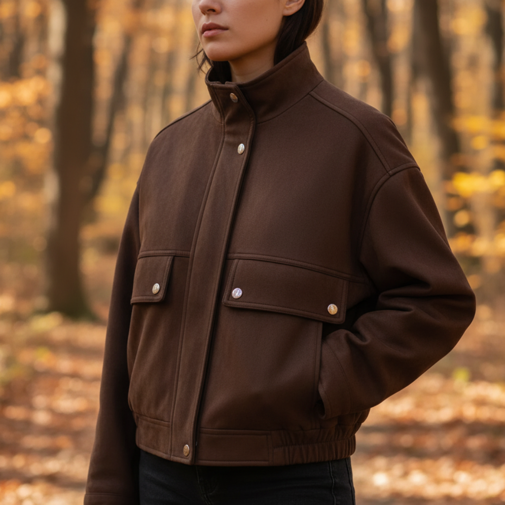 Mantel Damen mit Stehkragen & Taschen aus veganem Leder – UrbanNova Jacket