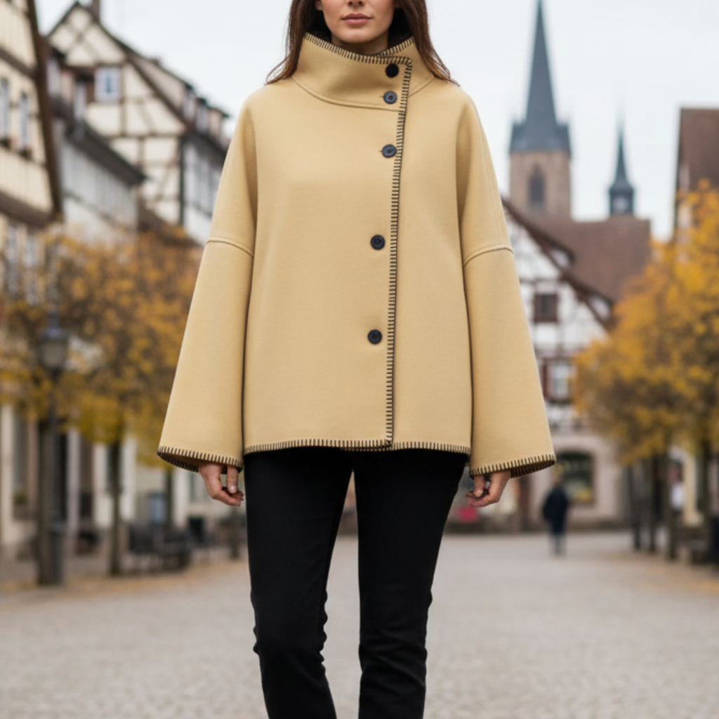 Mantel Damen mit hohem Kragen & Asymmetrischem Schnitt – BelleCôte Kurzjacke