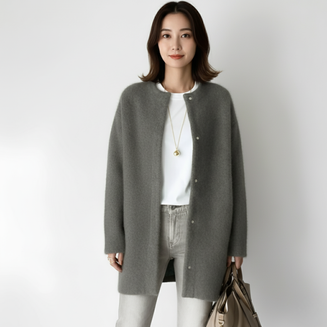 Damen langer Strickmantel – Weiche, geknöpfte Strickjacke