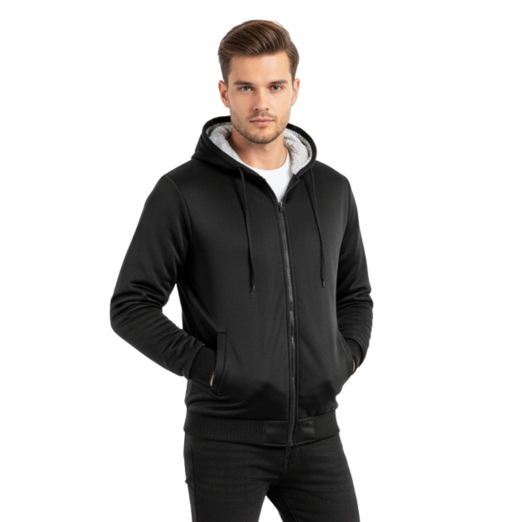 Herren-Fleecejacke mit Wollfutter – Warme Winter-Kapuzenjacke mit Reißverschluss