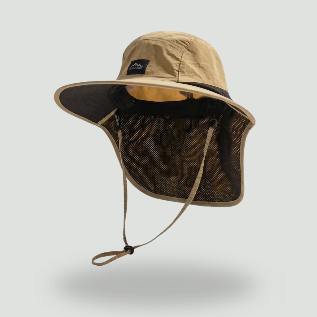 Faltbarer Angelhut mit breiter Krempe – Sonnenhut mit Nackenschutz und Kinnband