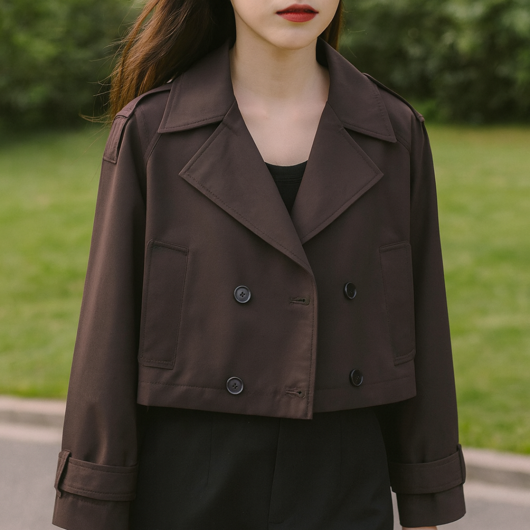 Mantel Damen kurz & doppelt geknöpft mit Umlegekragen – UrbanChic Trench
