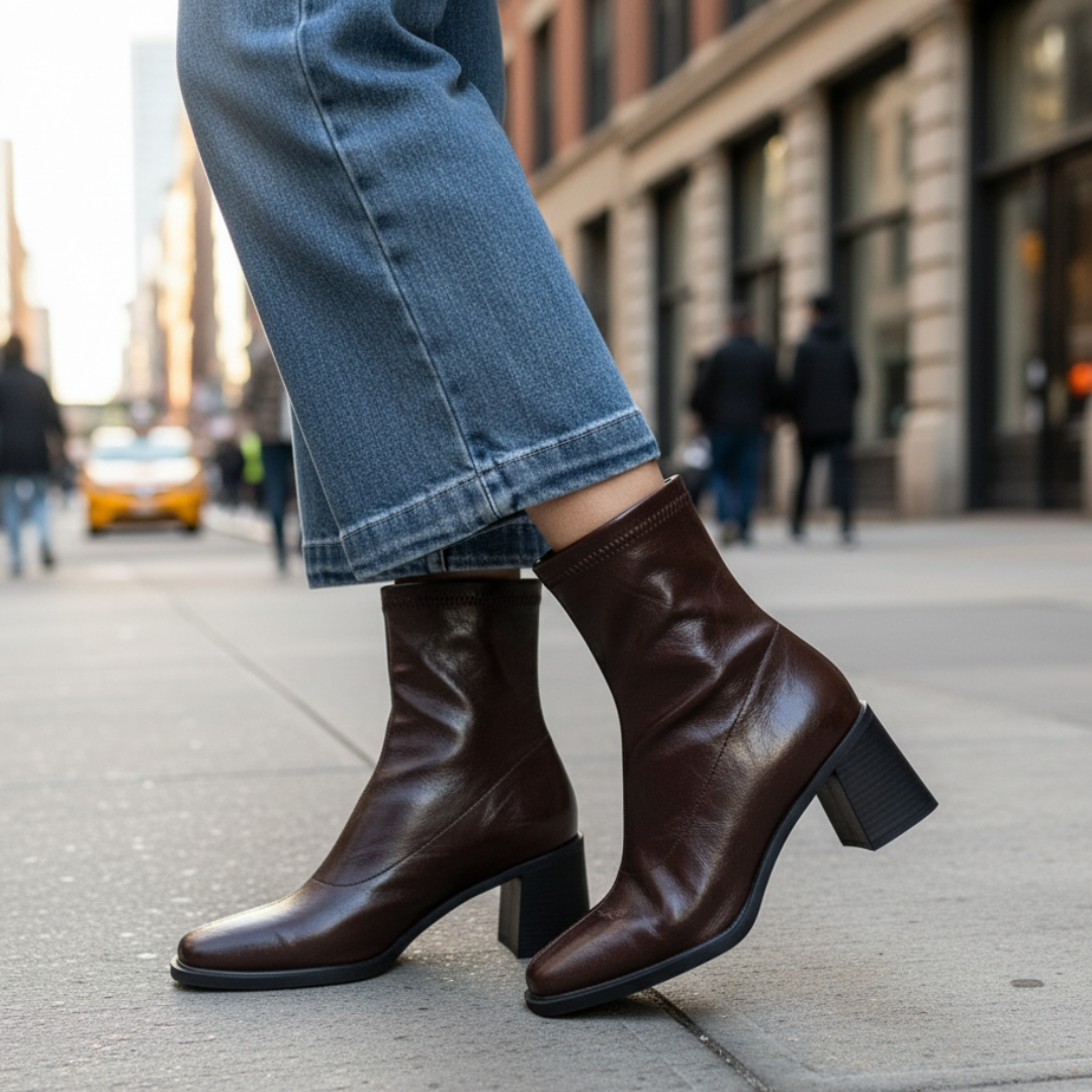 Stiefel mit quadratischer Spitze & Blockabsatz aus PU-Leder – Vintara Ankle Boots