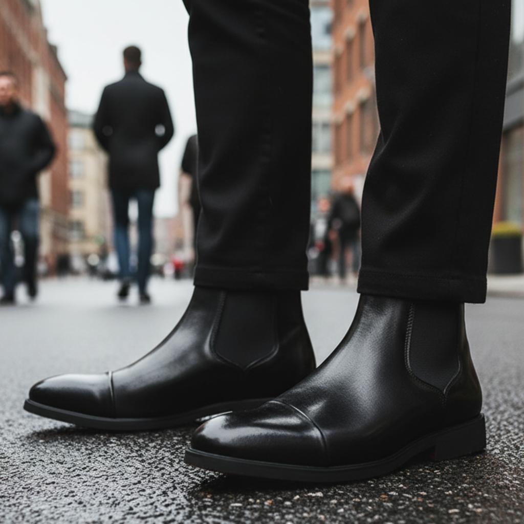 Stiefel aus PU-Leder mit roter Sohle & Slip-On-Design – NoirEdge Chelsea