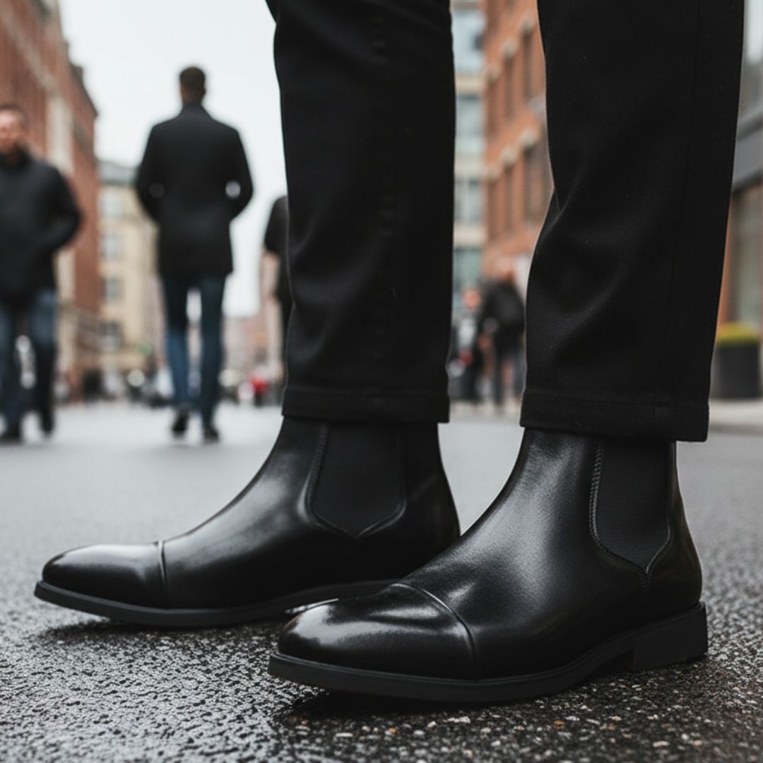 Stiefel aus PU-Leder mit roter Sohle & Slip-On-Design – NoirEdge Chelsea
