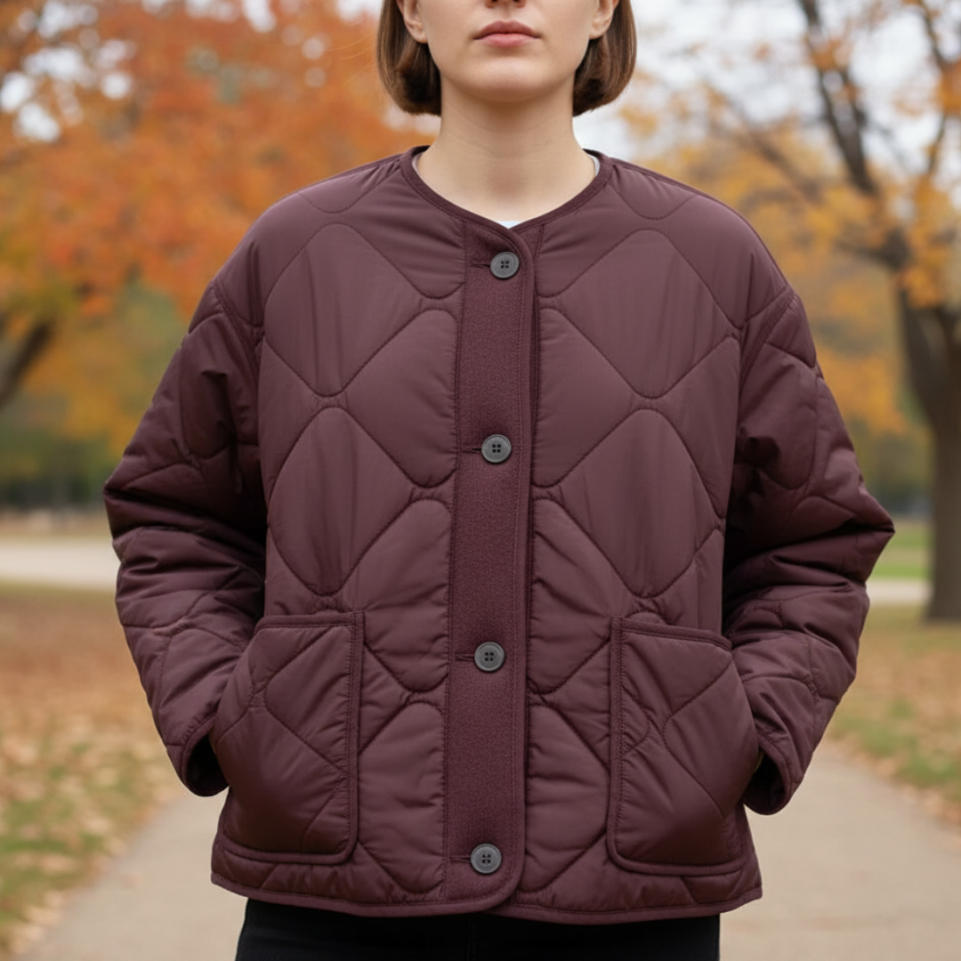 Mantel Damen gesteppte Baumwolljacke mit Taschen & Rundhals – Quiltaura Coat