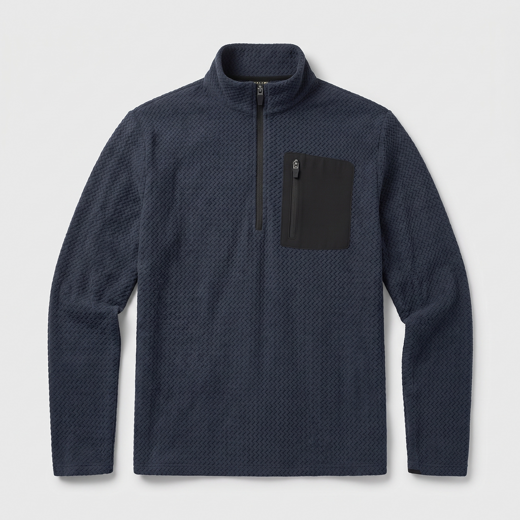 Herren Quarter-Zip-Pullover – strukturiertes Fleece-Midlayer mit Brusttasche