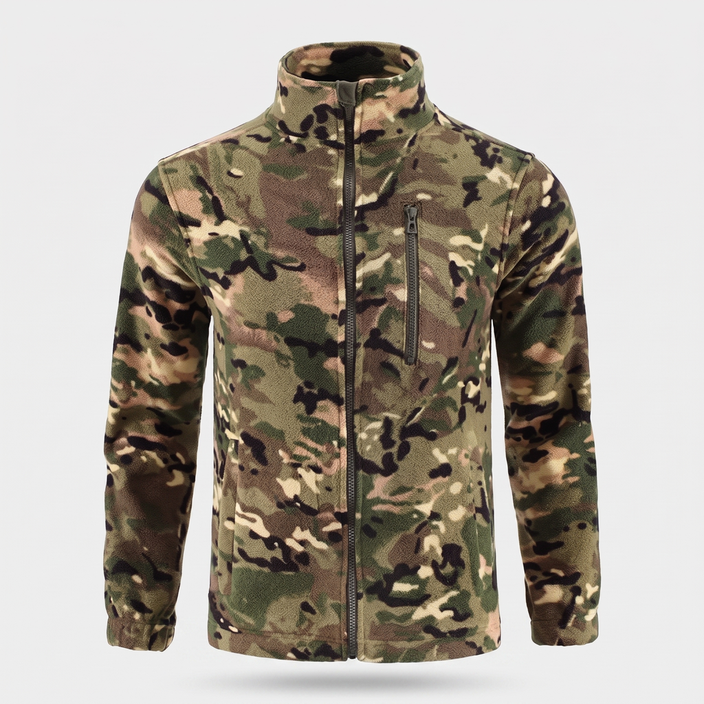 Herren Camo-Fleecejacke mit Stehkragen und durchgehendem Reißverschluss