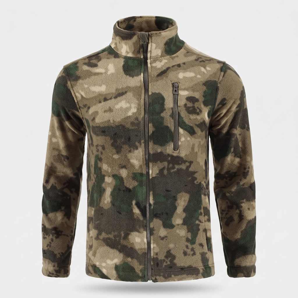 Herren Camo-Fleecejacke mit Stehkragen und durchgehendem Reißverschluss