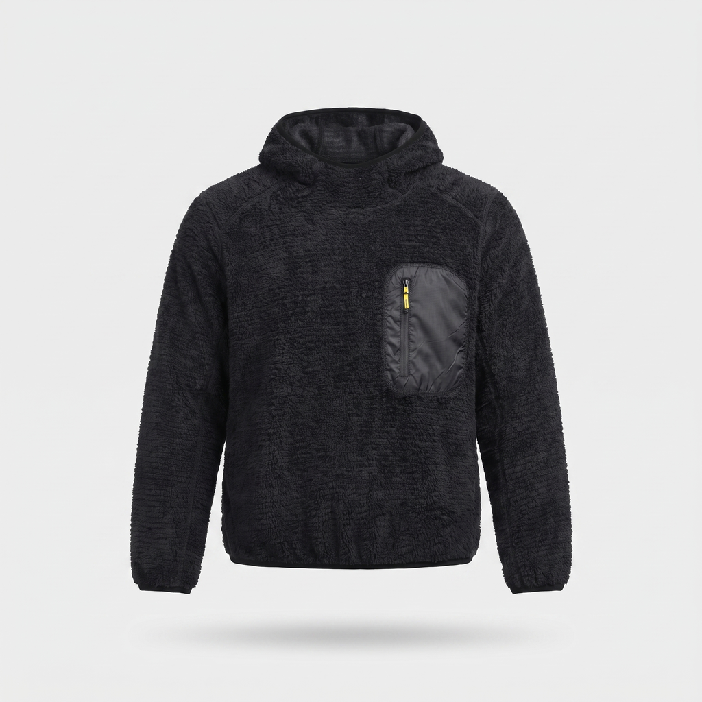 Fleece-Hoodie – Sherpa-Pullover als Midlayer mit Zip-Tasche