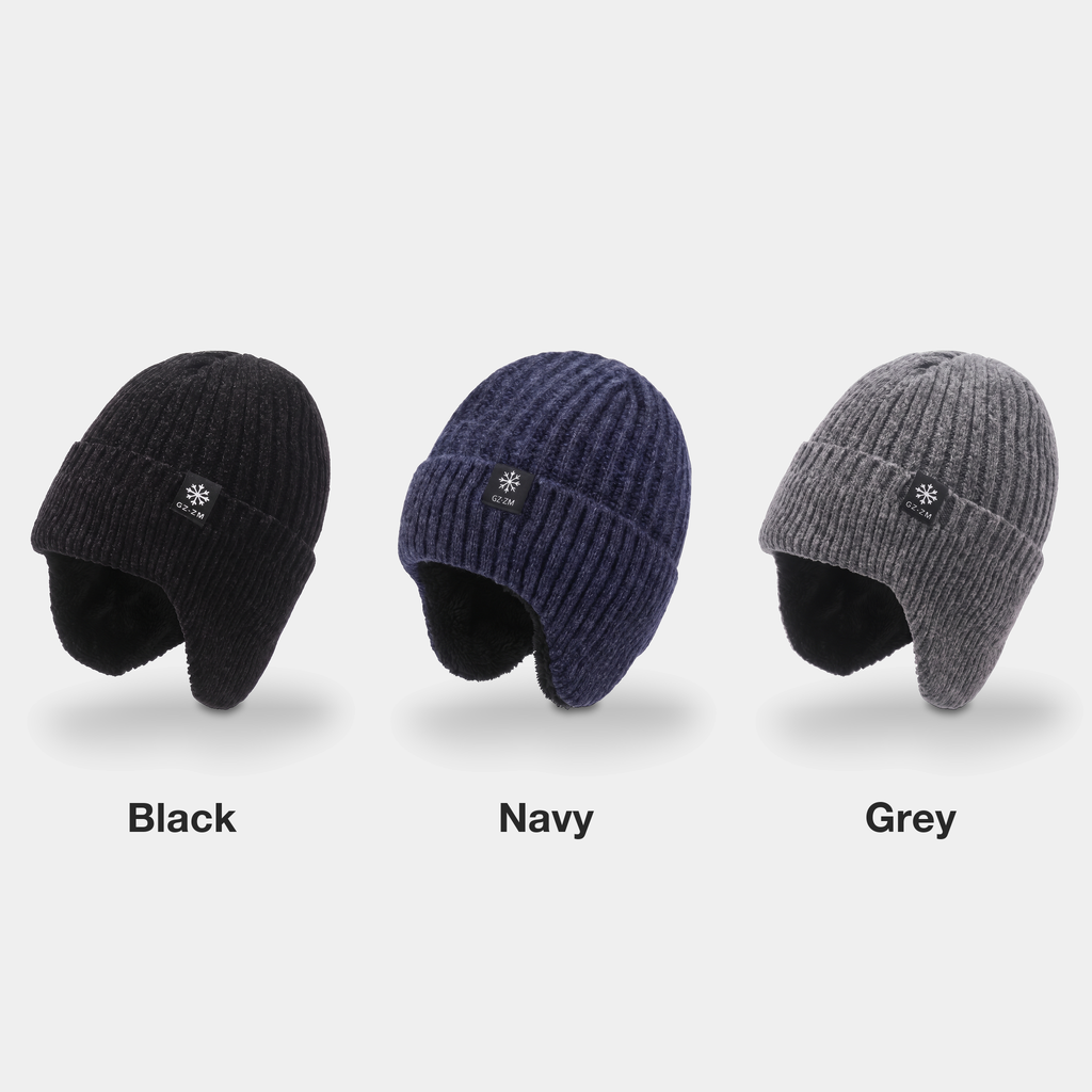 Herren Beanie mit Ohrenklappen – fleecegefüttert
