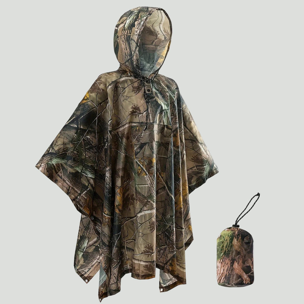 Camouflage Regenponcho – leicht, wasserabweisend, mit Kapuze