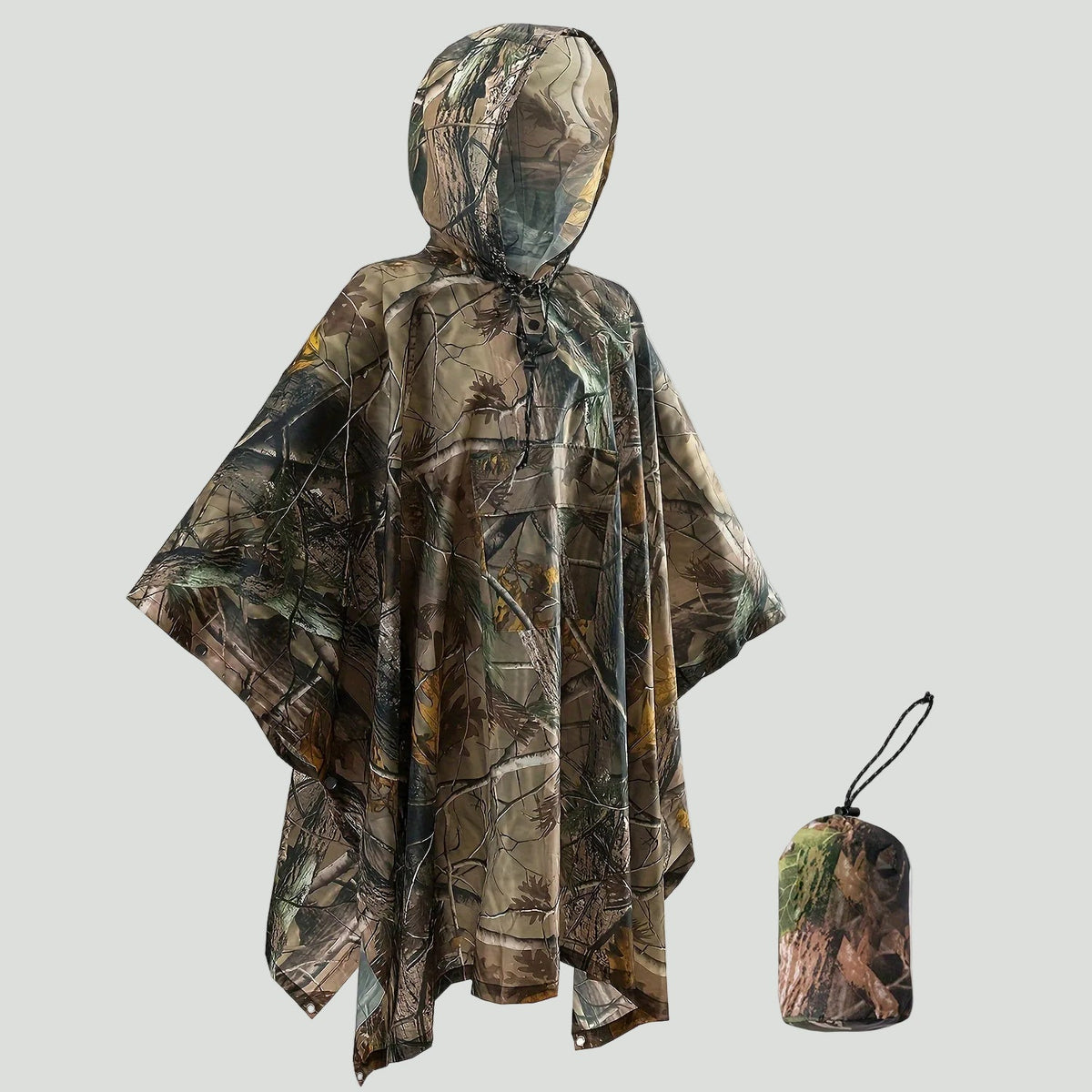 Camouflage Regenponcho – leicht, wasserabweisend, mit Kapuze