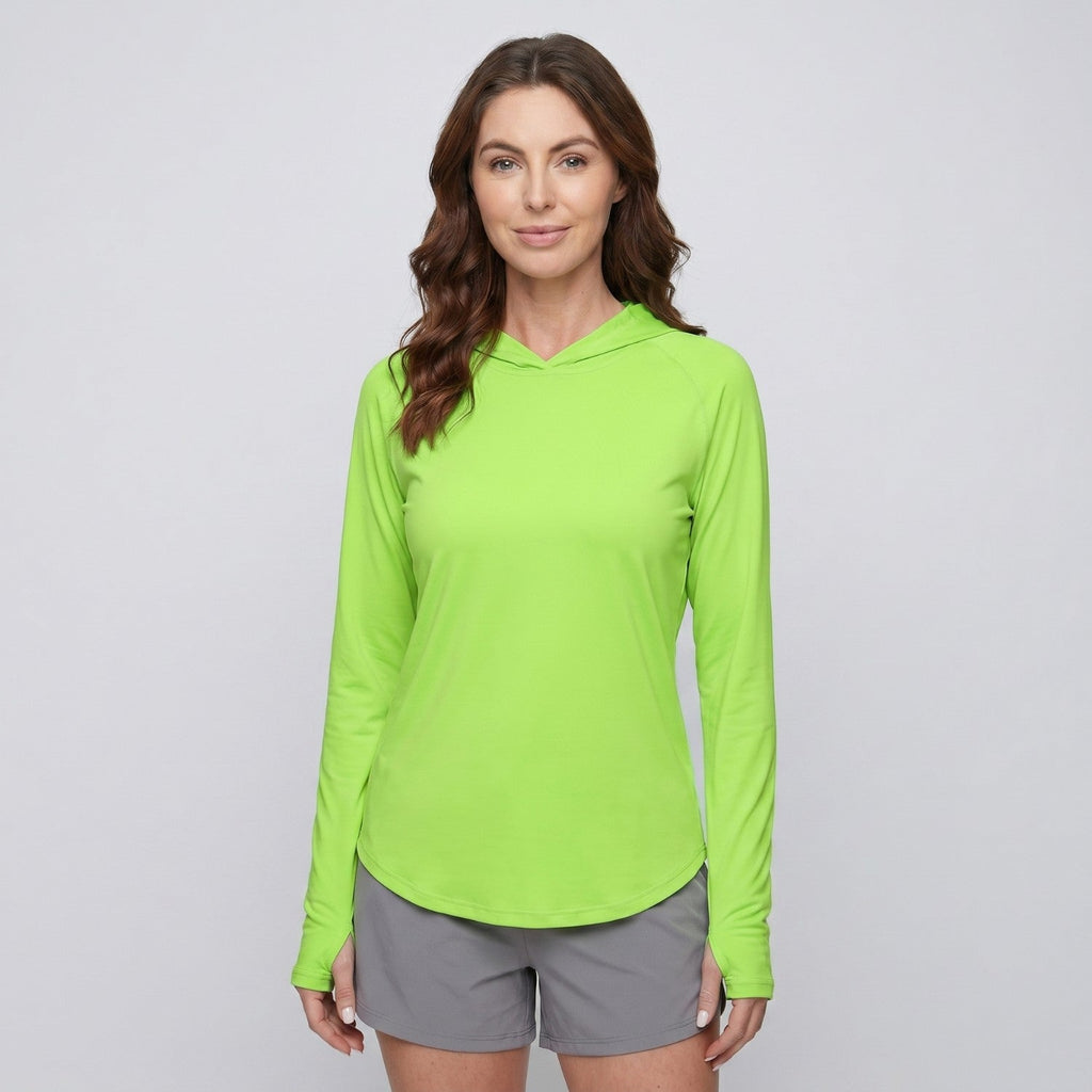 Damen-Sonnenhoodie leicht – UPF 50+ mit Kapuze