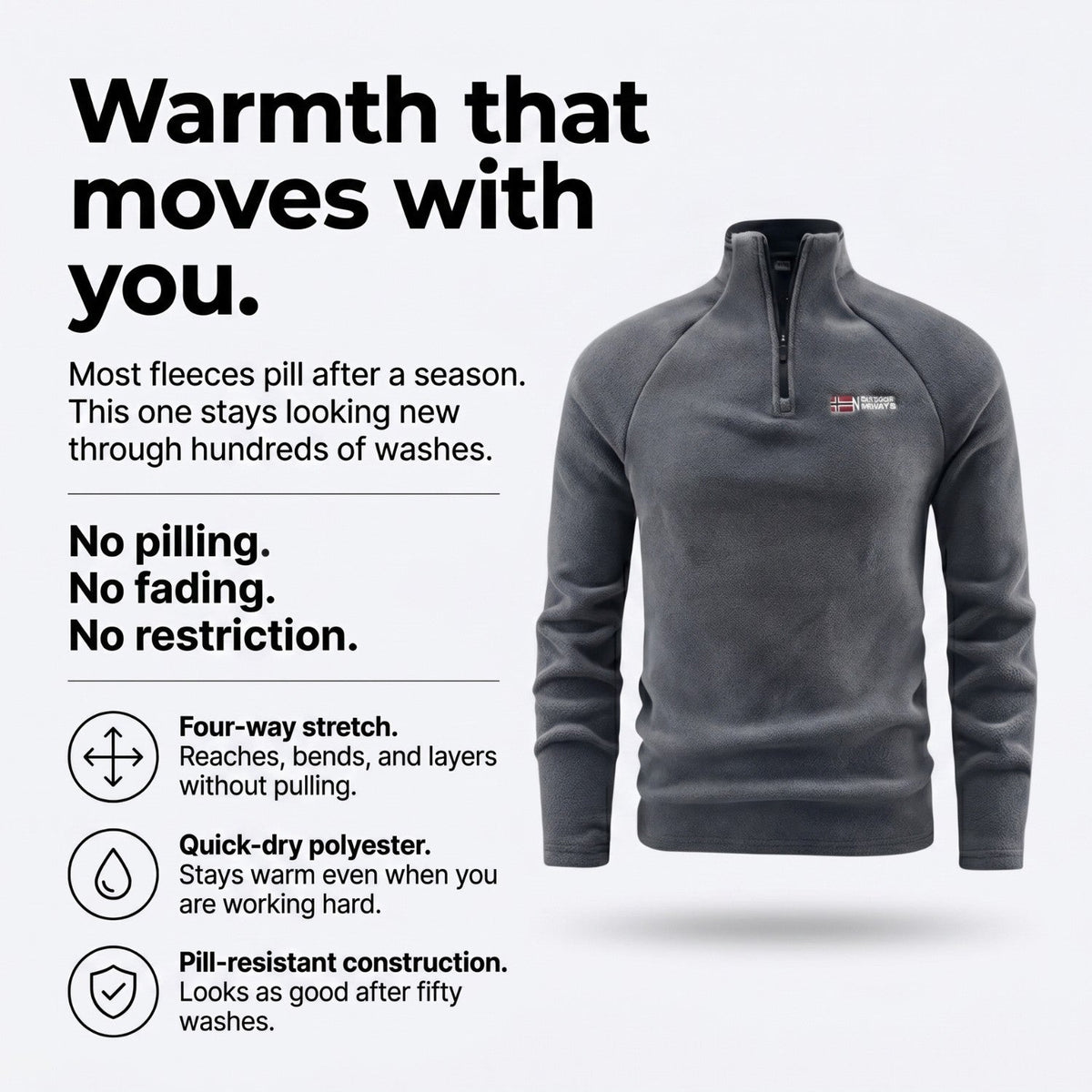 Herren Quarter-Zip Fleecepullover – leichter Fleece für Wandern und Camping
