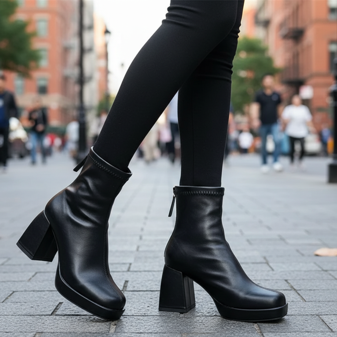 Stiefel mit Blockabsatz & eckiger Spitze – ChelsiStep Ankle Boots