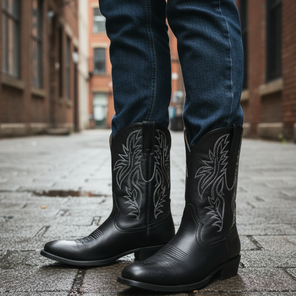 Stiefel mit eckiger Zehenform & klassischer Stickerei – WestRider Boots