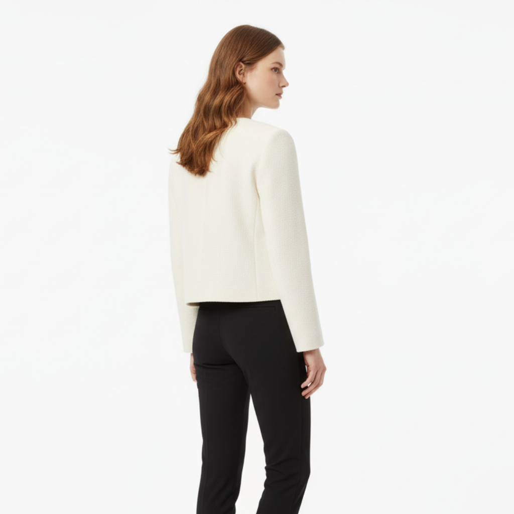 Damen Cropped Bouclé-Tweed-Jacke – Eleganter Cardigan-Blazer mit Goldknöpfen