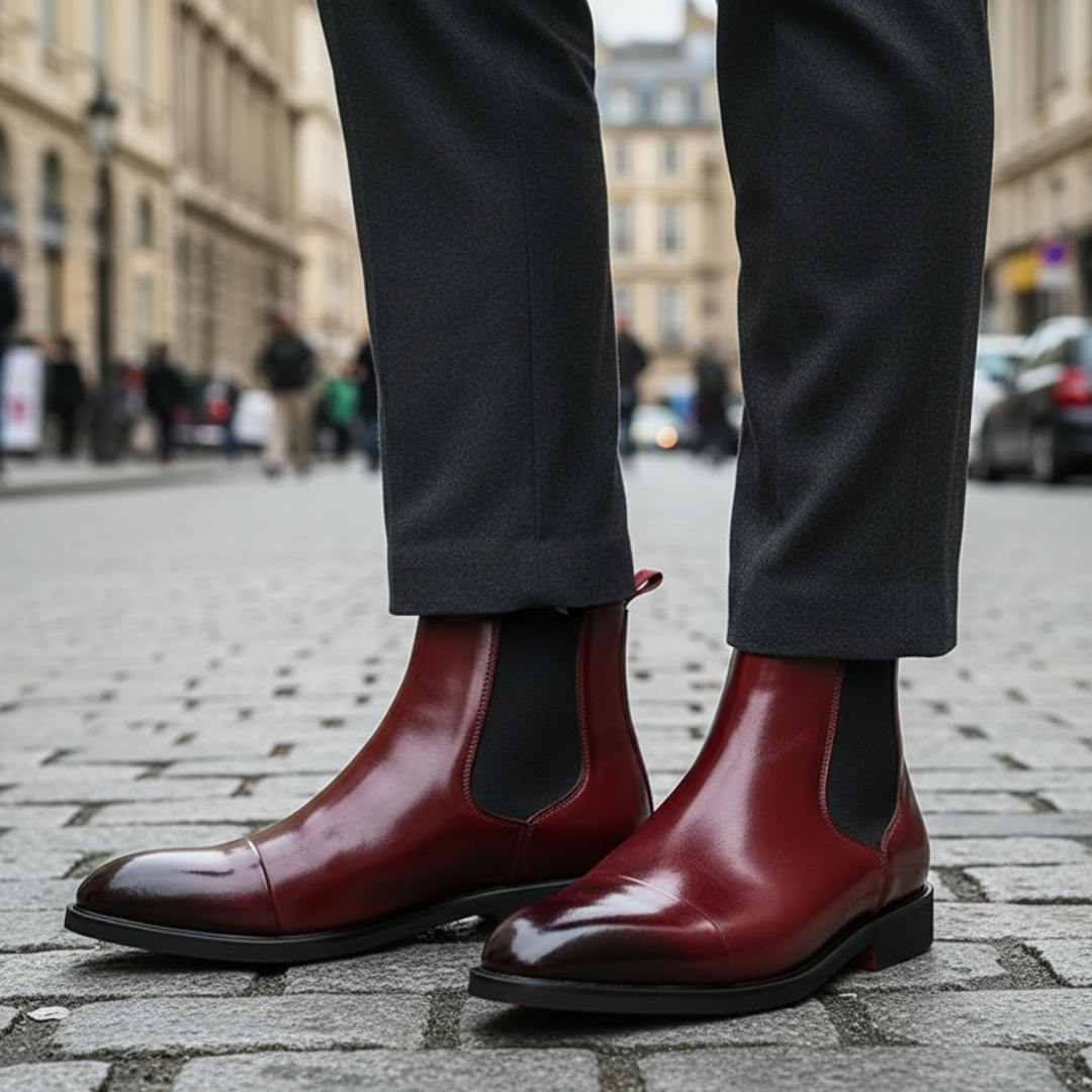 Stiefel aus PU-Leder mit roter Sohle & Slip-On-Design – NoirEdge Chelsea