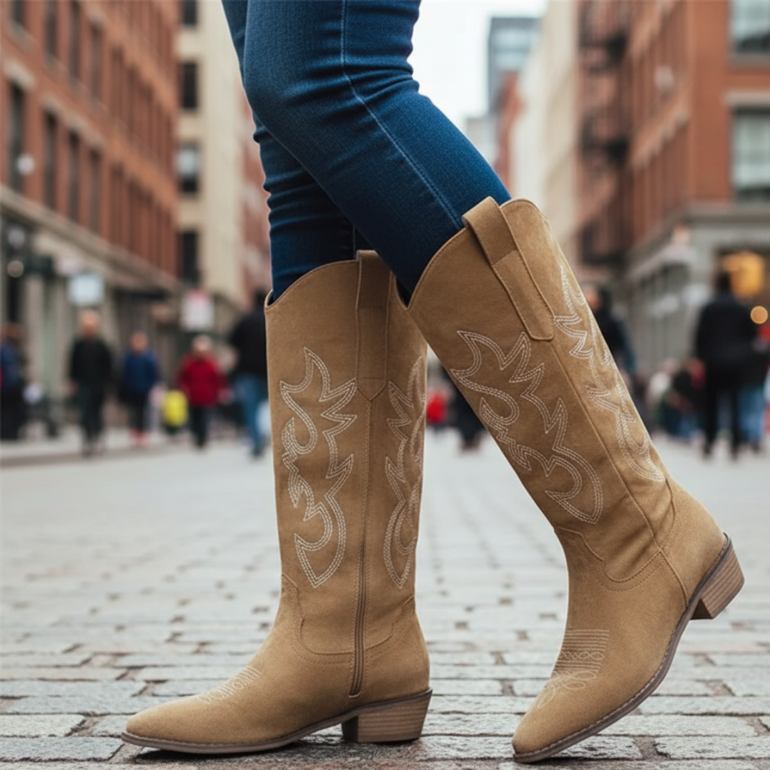 Stiefel mit Stickerei & Blockabsatz – PrairieCharm Boots
