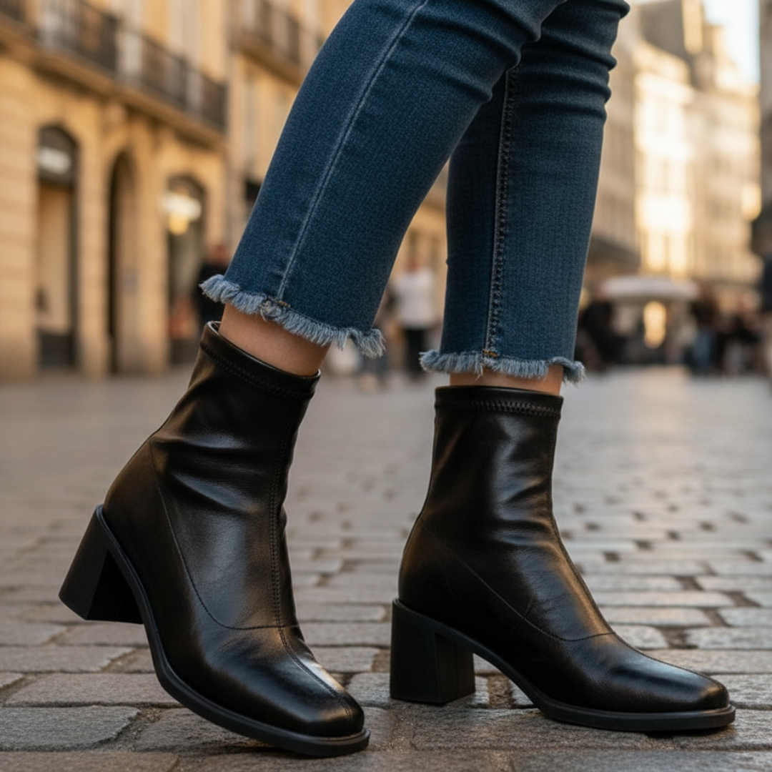 Stiefel mit quadratischer Spitze & Blockabsatz aus PU-Leder – Vintara Ankle Boots