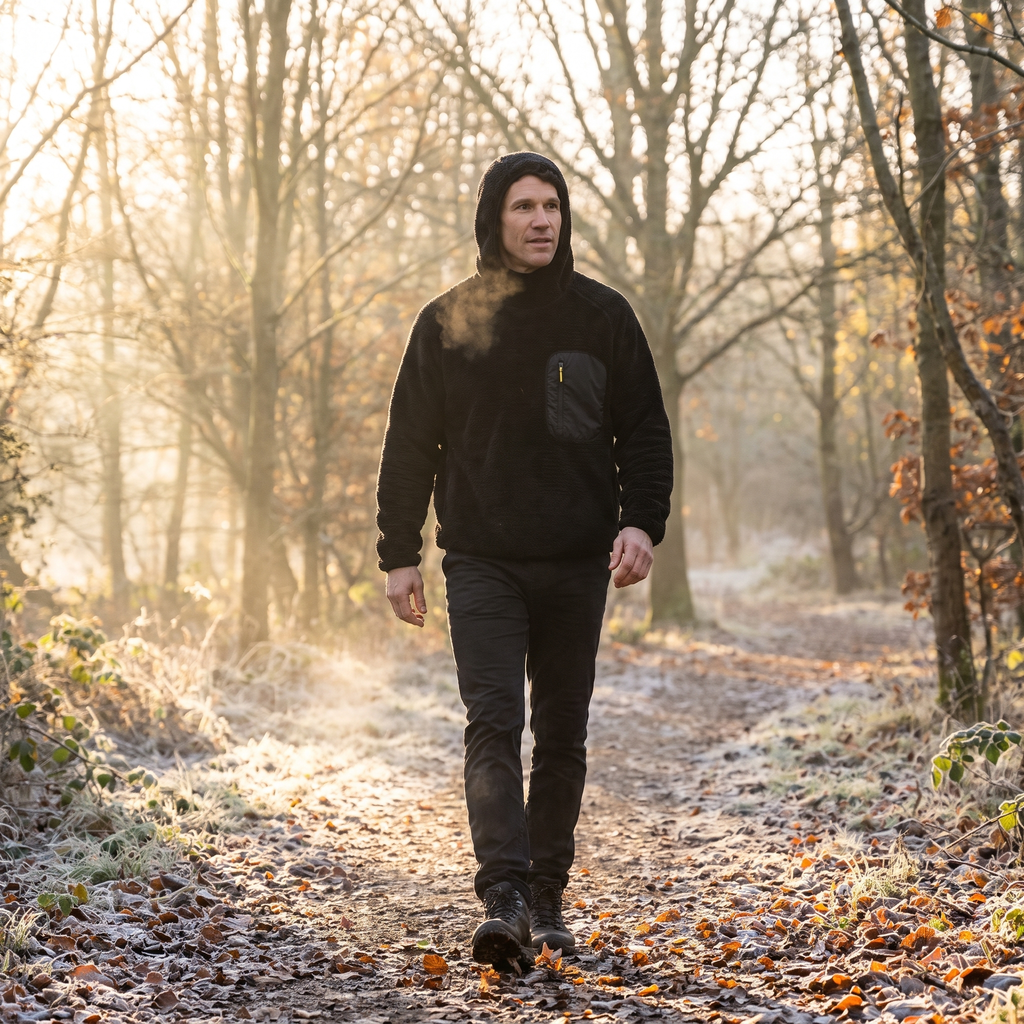 Fleece-Hoodie – Sherpa-Pullover als Midlayer mit Zip-Tasche