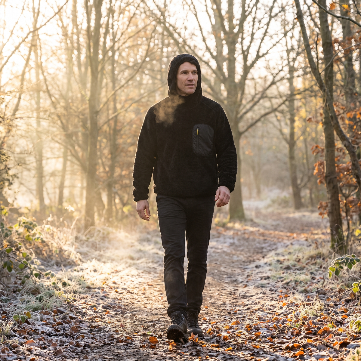 Fleece-Hoodie – Sherpa-Pullover als Midlayer mit Zip-Tasche