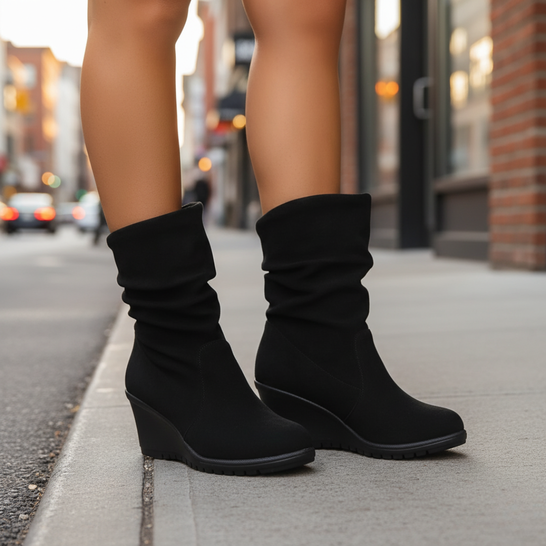 SuedeLift Damen Keilstiefel aus Wildleder – Modische Boots mit Absatz für Herbst & Winter