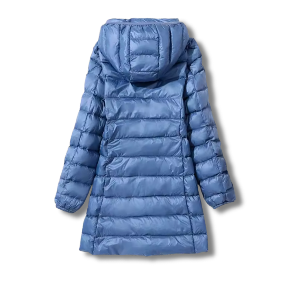 Damen Leichter Langer Daunenmantel – Warmer Mantel mit Kapuze
