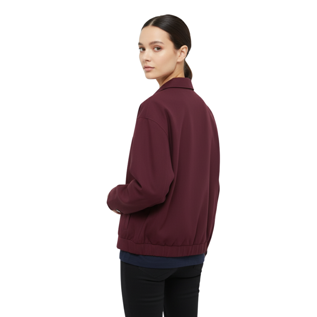 Damenjacke mit entspanntem Kragen – Minimalistische Weinrote Reißverschlussjacke