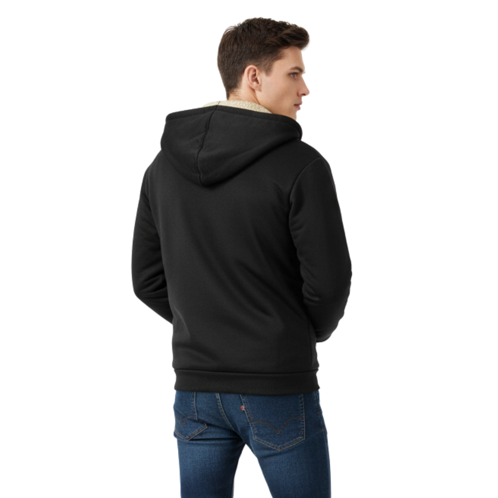 Thermo-Fleece-Herren-Kapuzenjacke mit Reißverschluss – Warme Sherpa-gefütterte Winterjacke