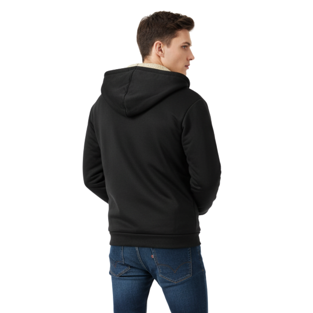 Thermo-Fleece-Herren-Kapuzenjacke mit Reißverschluss – Warme Sherpa-gefütterte Winterjacke