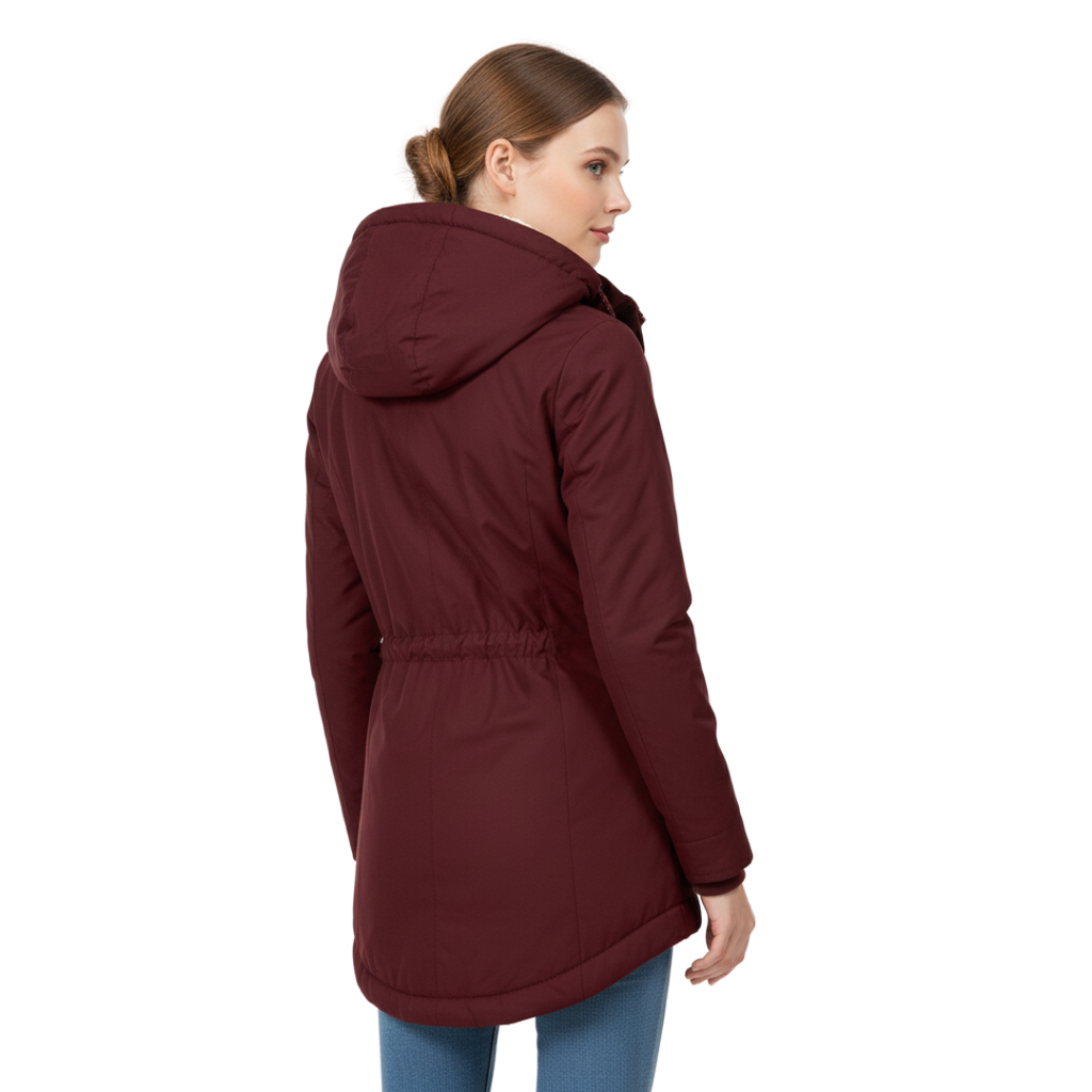 Damen Fleece-gefütterte Kapuzenjacke mit langem Schnitt – Wintermantel