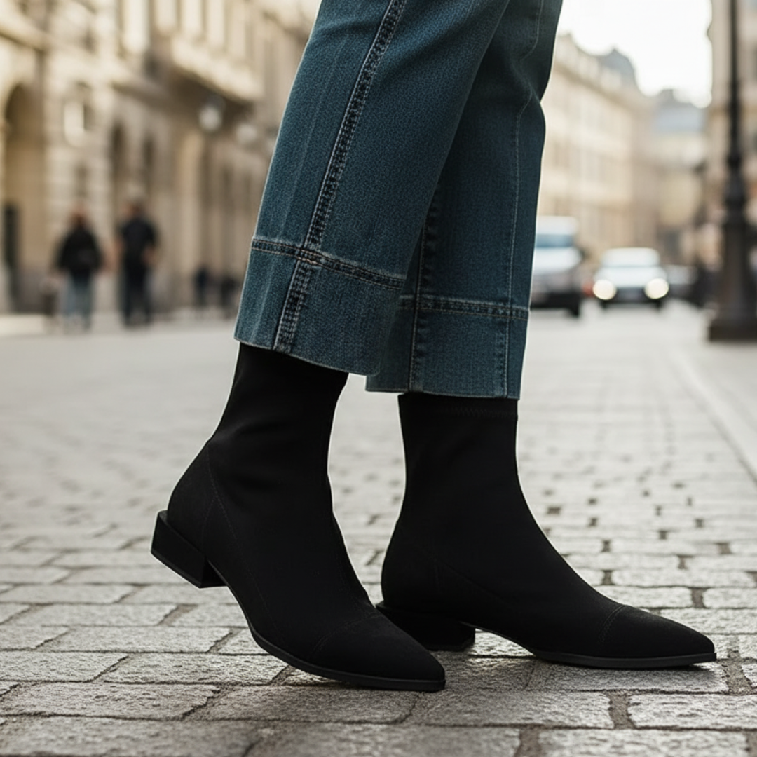 Damen-Stiefeletten aus veganem Wildleder mit Absatz – Velluna Ankle Boots