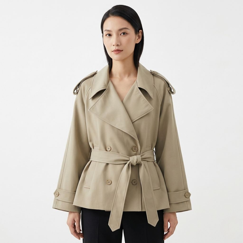 Mantel Damen Kurz-Trenchcoat mit Gürtel & Doppelknopfreihe – Aurelia Coat