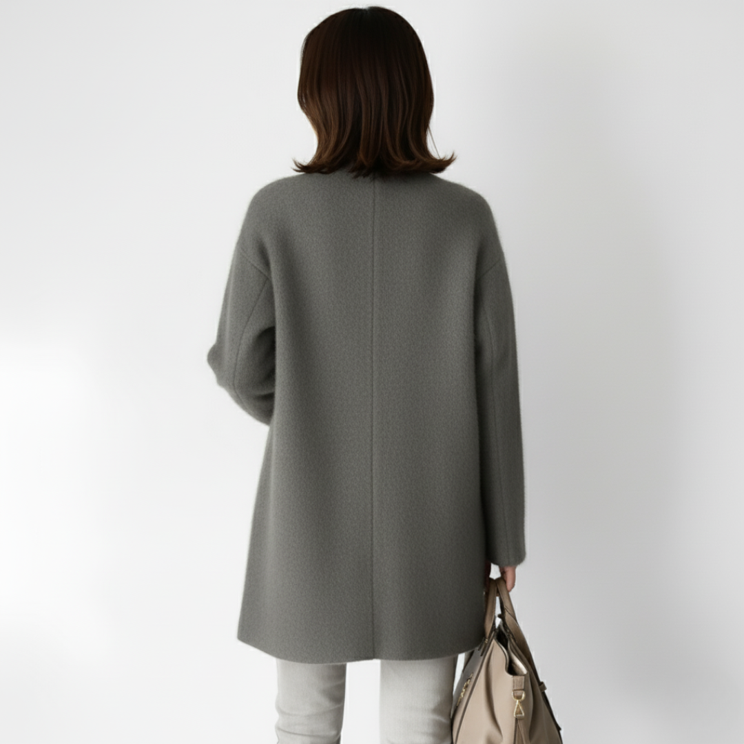 Damen langer Strickmantel – Weiche, geknöpfte Strickjacke