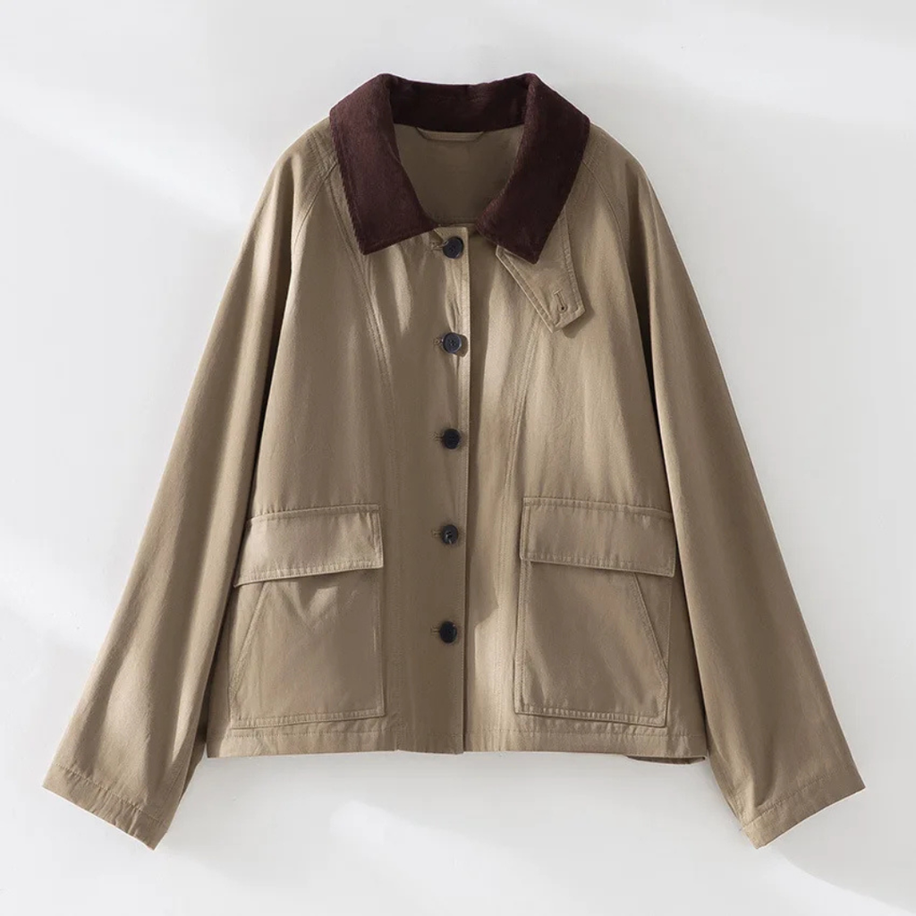 Jacke Damen Khaki mit strukturiertem Kragen – Oxford Barn Jacket