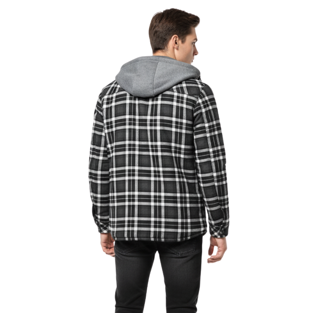 Herren Kapuzen-Flanelljacke mit Sherpa-Futter – Warme Winter-Karohemdjacke