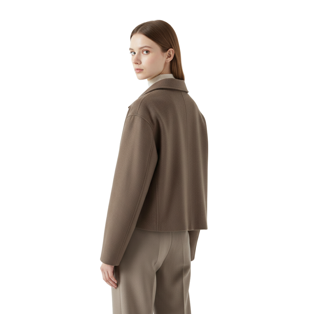 Damen Kurzjacke aus Wollmischung mit Reißverschluss – Minimalistischer Mantel mit weitem Ärmel