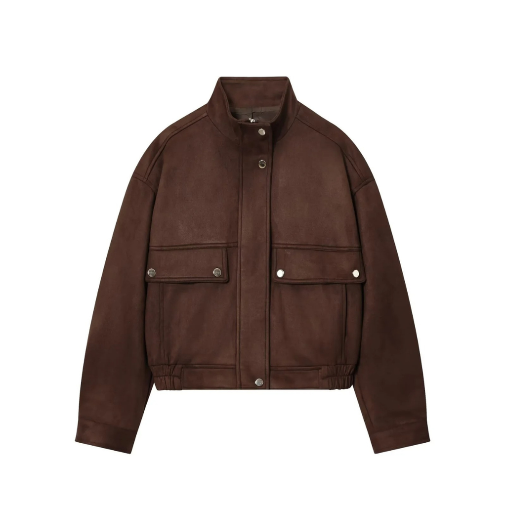 Mantel Damen mit Stehkragen & Taschen aus veganem Leder – UrbanNova Jacket