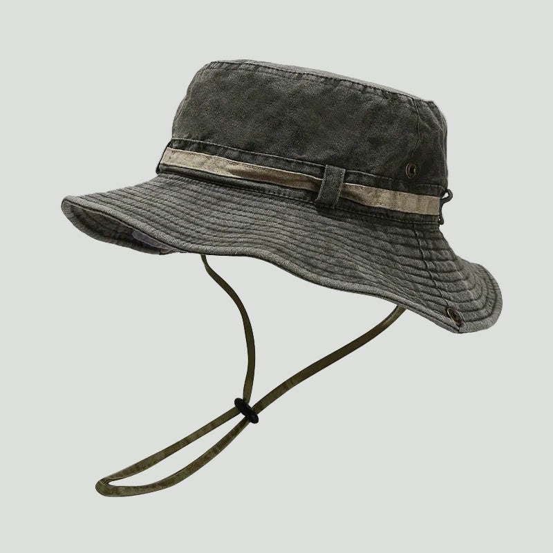 Herren Buschhut faltbar – breite Krempe mit Kinnband