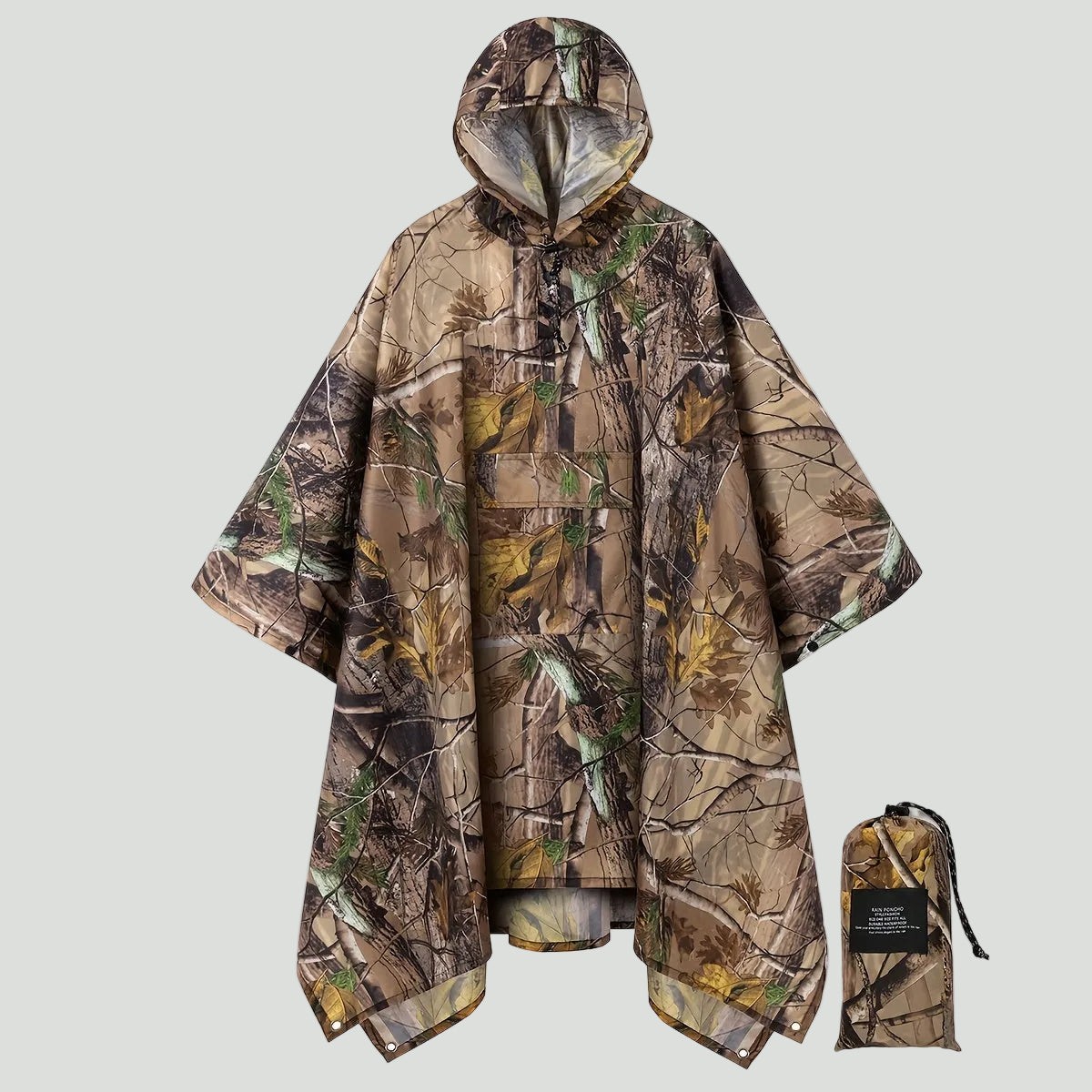 Camouflage Regenponcho – leicht, wasserabweisend, mit Kapuze